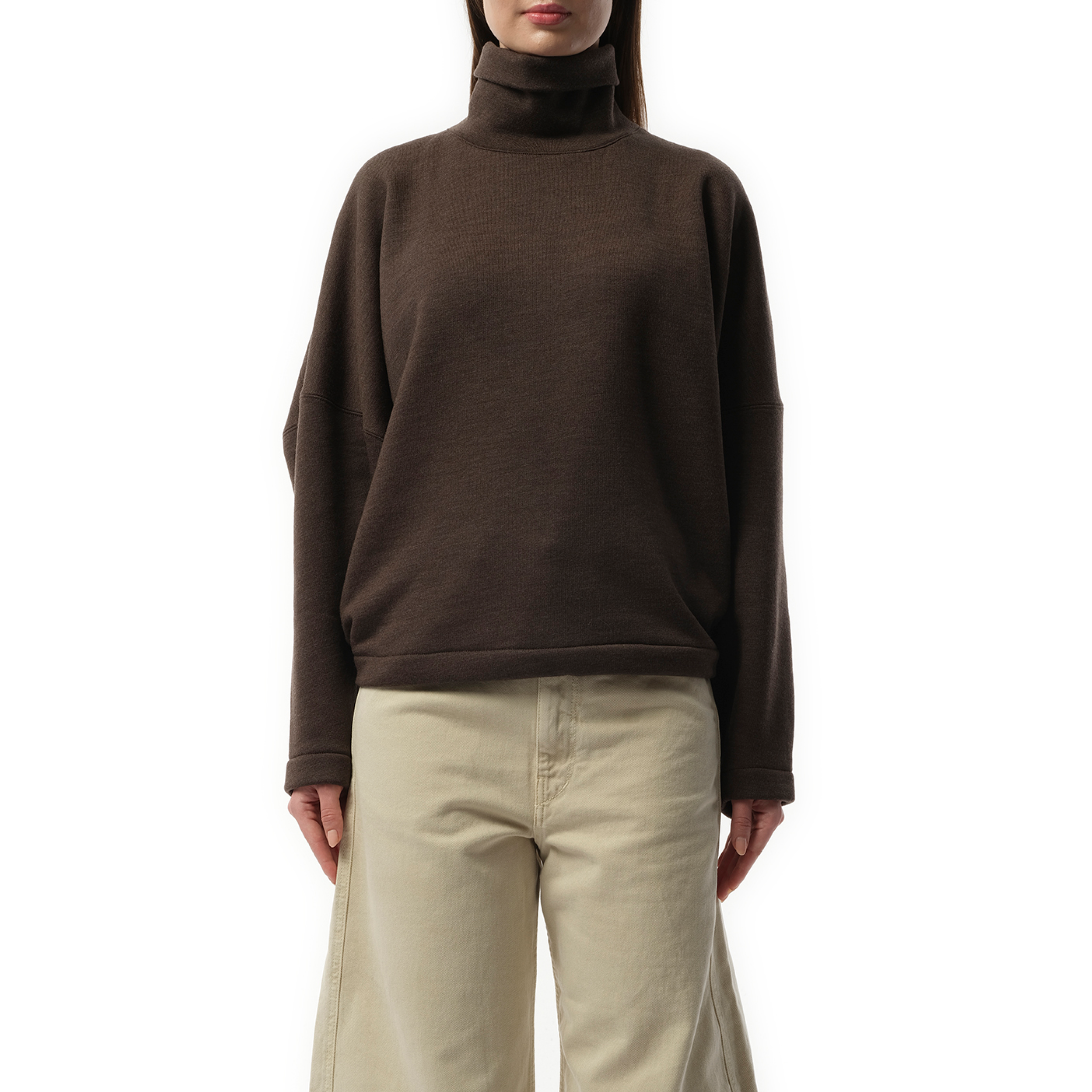 High Neck Sweatshirt in Dark Brown Melange