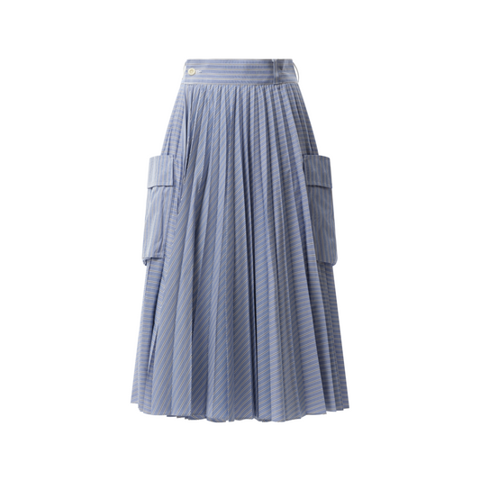 Cotton Poplin Stripe Skirt in Light Blue