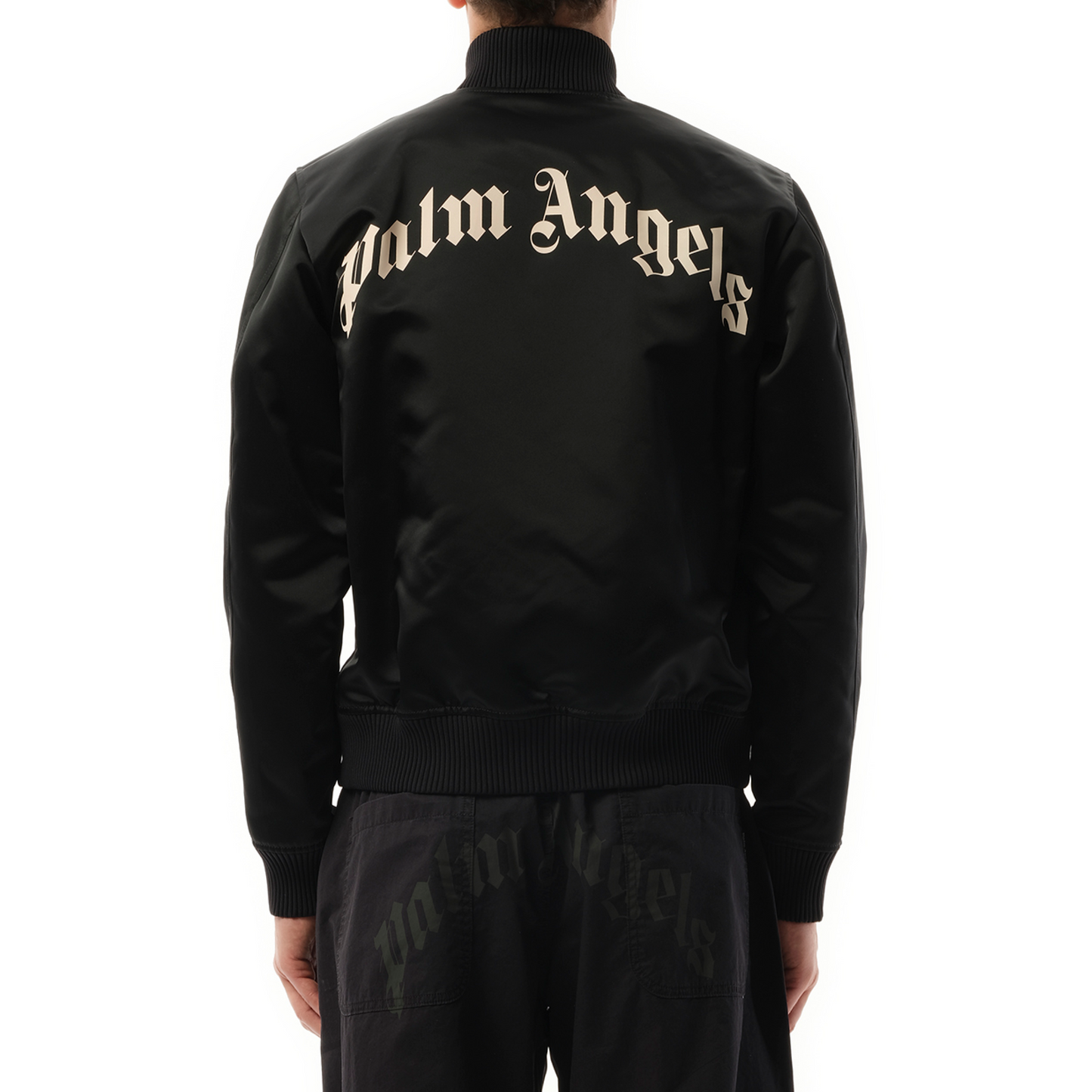 Curved Logo Bomber Jacket in Black