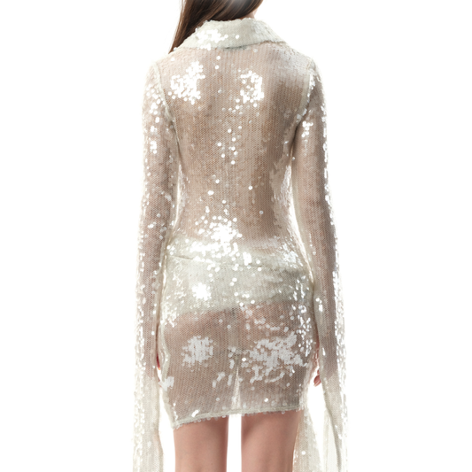 Knotted Sequins Dress in White