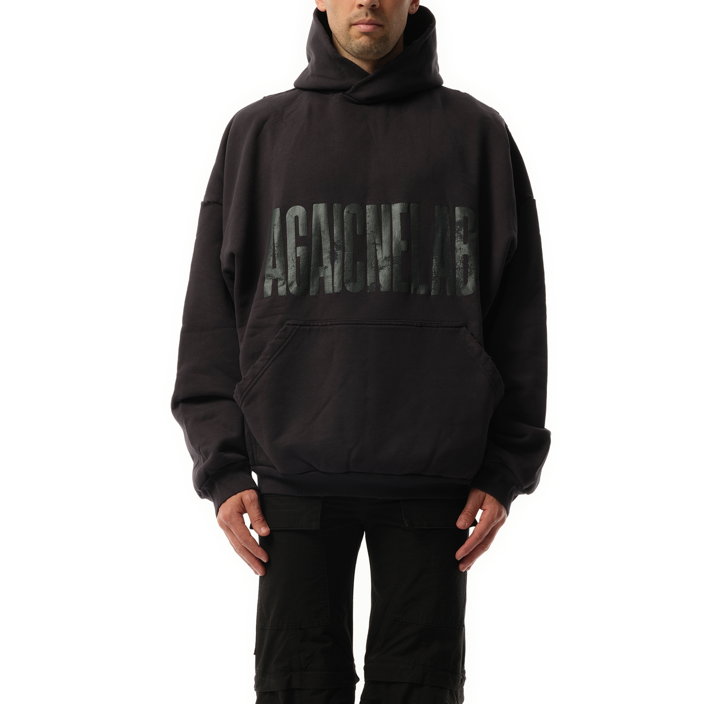 AGAICNELAB Large Fit Hoodie in Washed Black/Anthracite