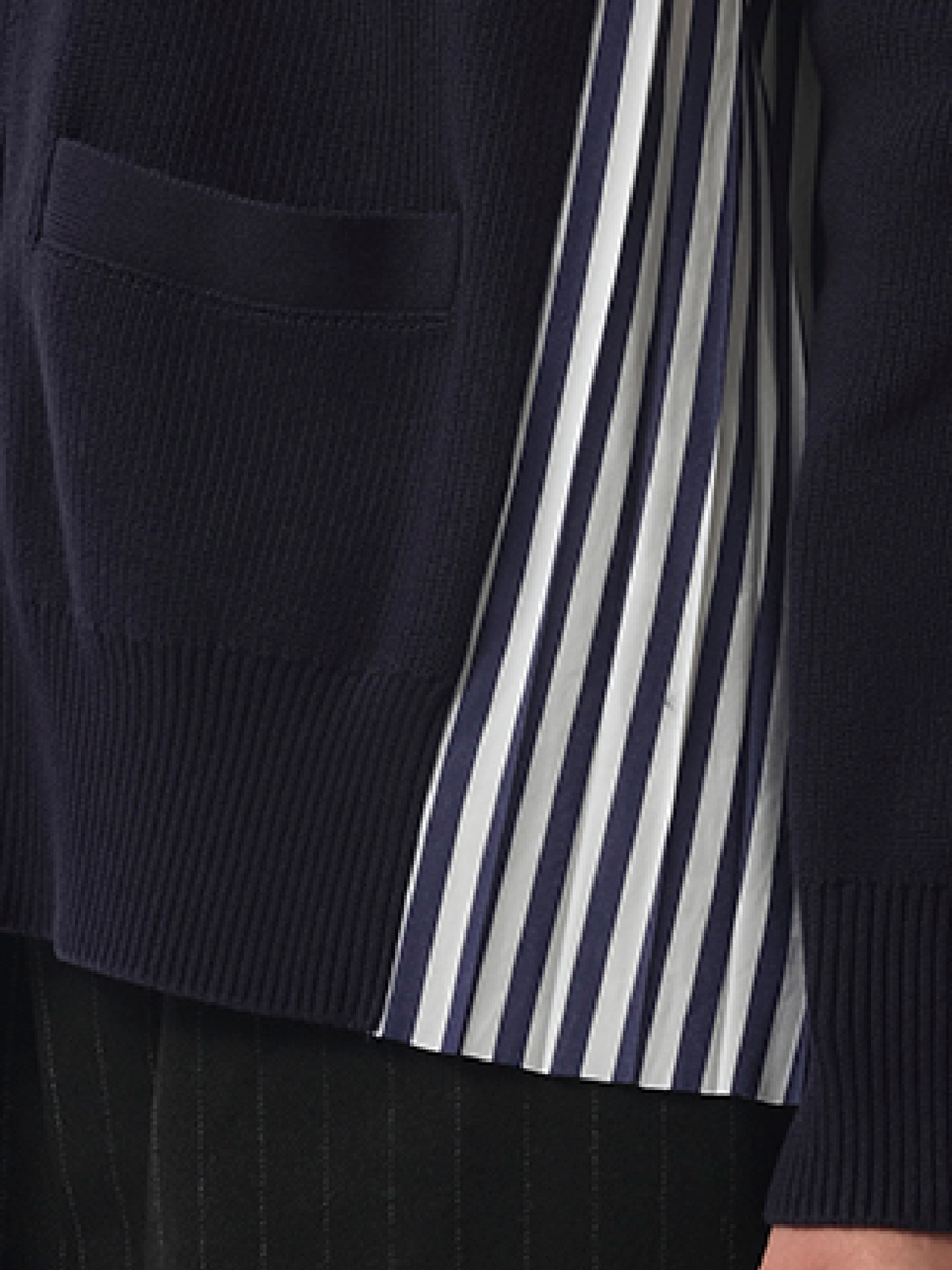 Sacai Cotton Knit x Cotton Poplin Cardigan in Navy