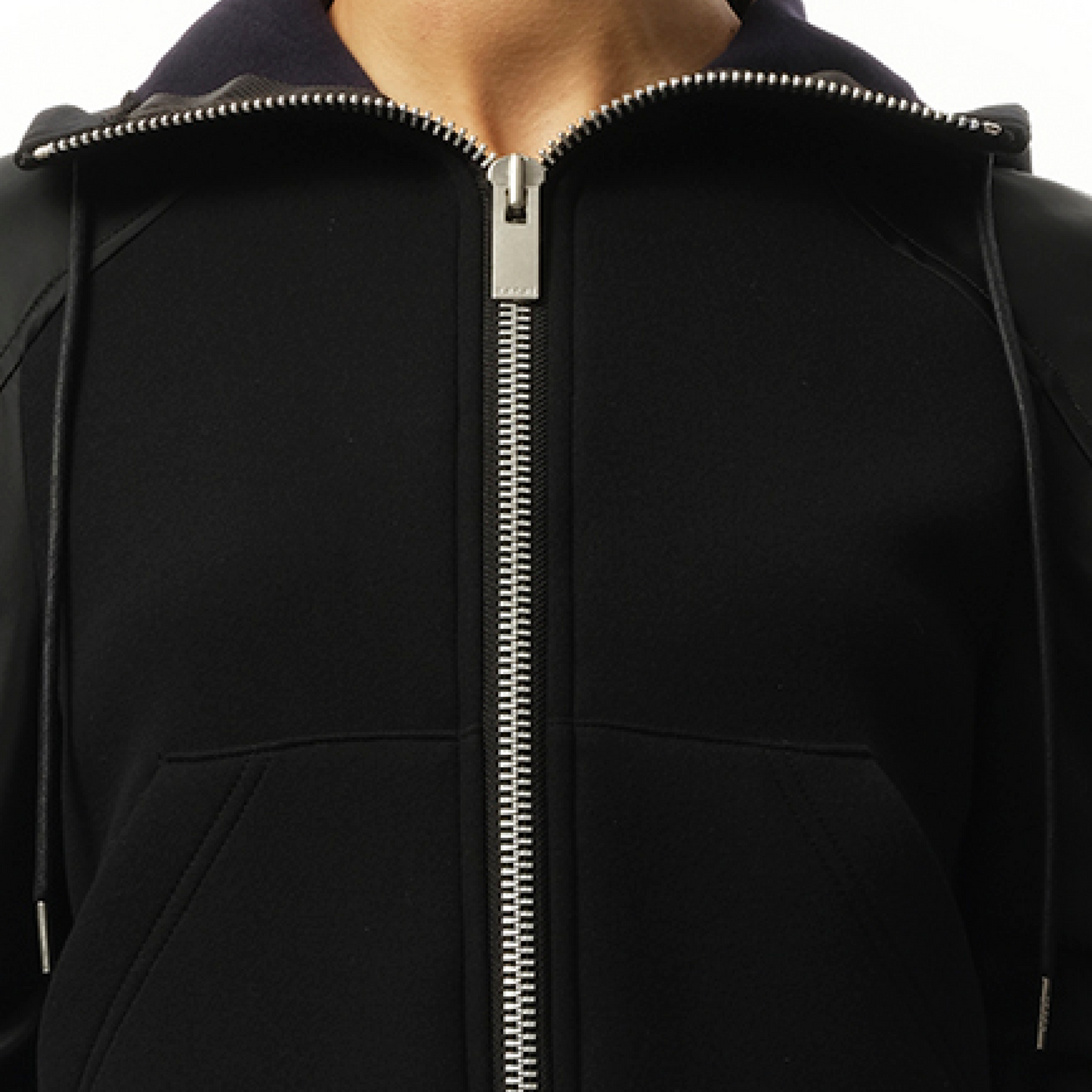 Sponge Sweat Nylon Twill Quarter Hoodie in Black