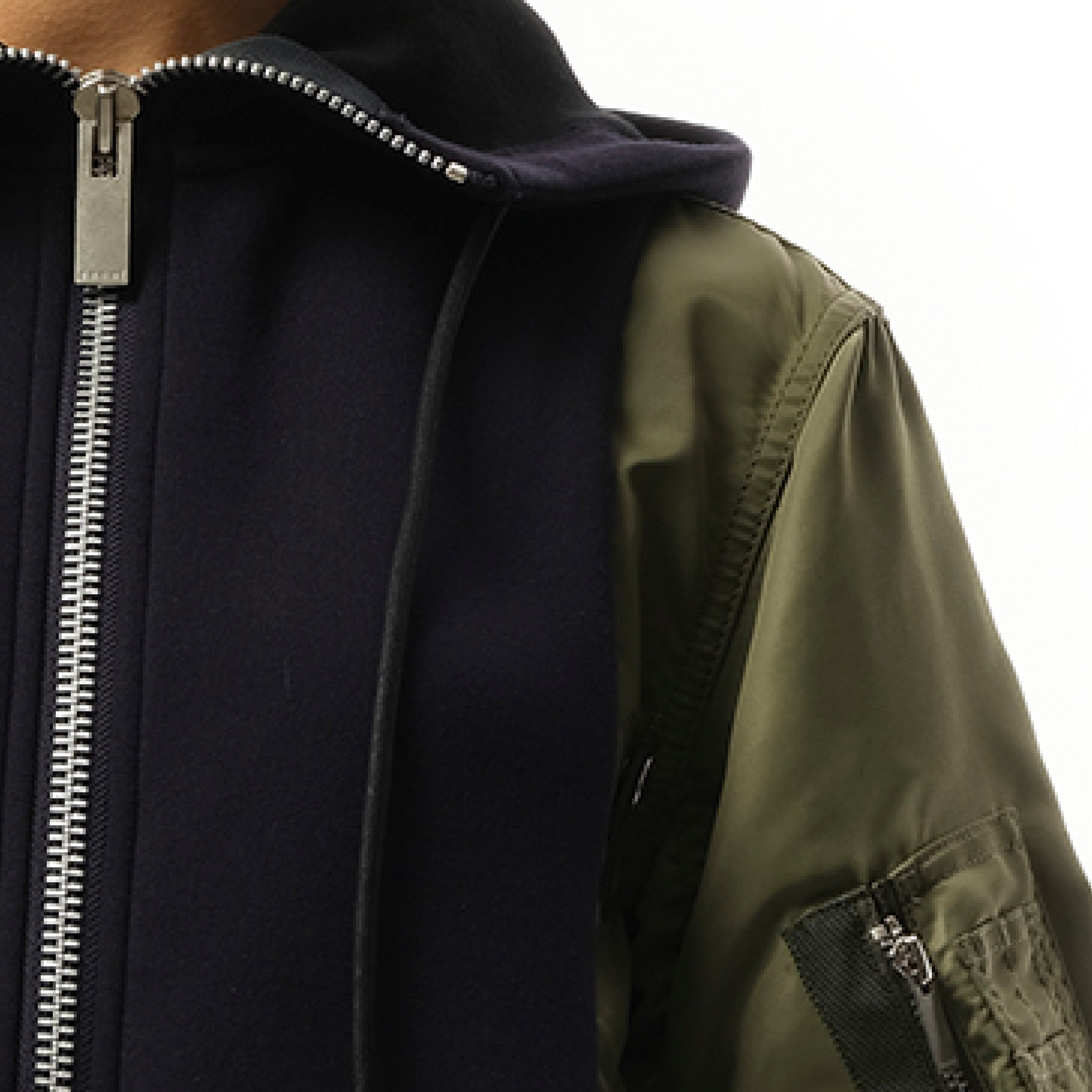 Sponge Sweat Nylon Twill Zip Hoodie in Navy/Khaki