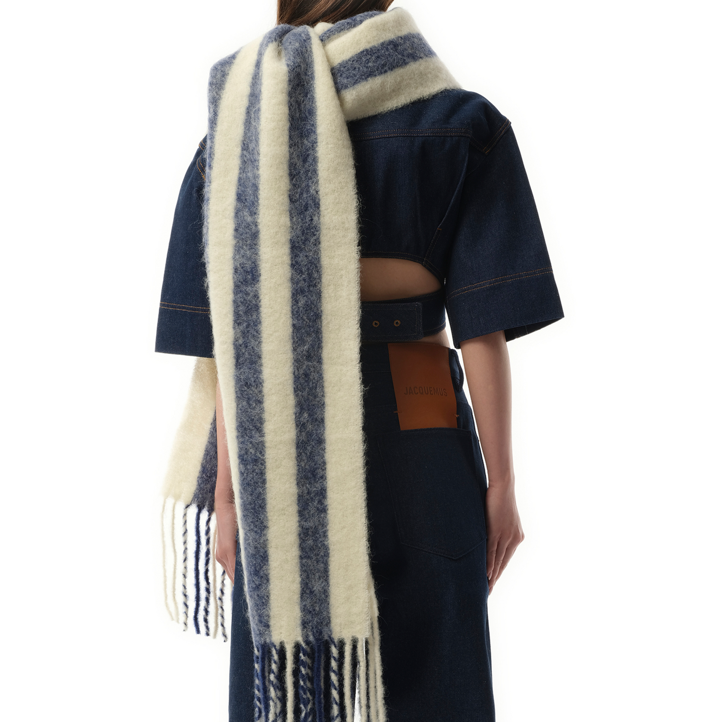 L'echarpe Carro Scarf in White/Blue Stripe