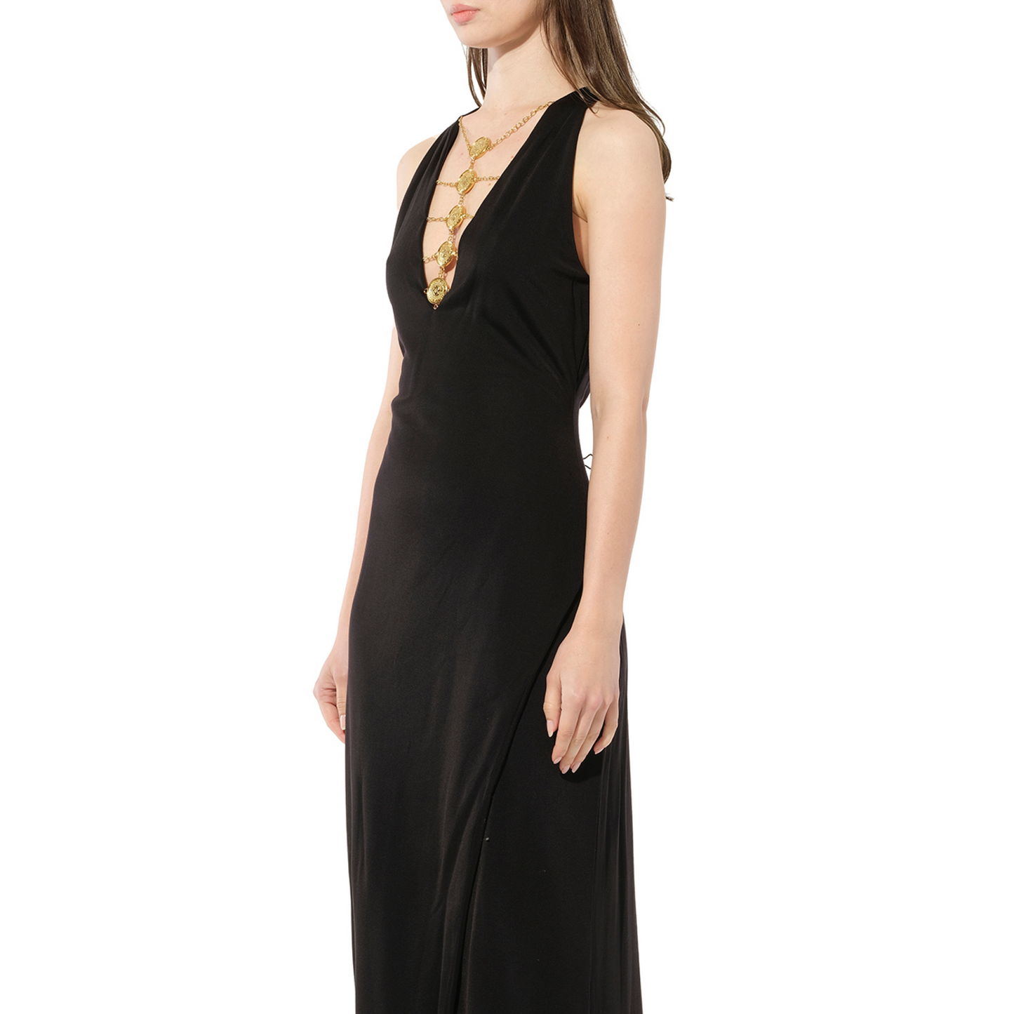 Balmain Sleeveless Coin Long Dress in Black