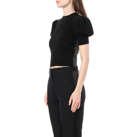 Clr Rib With Jewel Top in Black