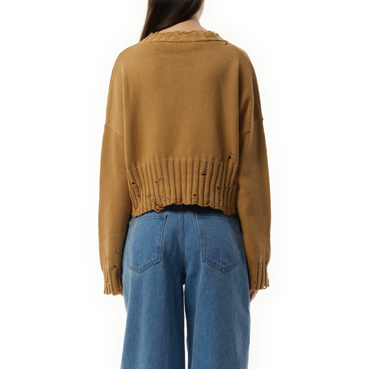 Distressed Cropped Sweater in Nomad