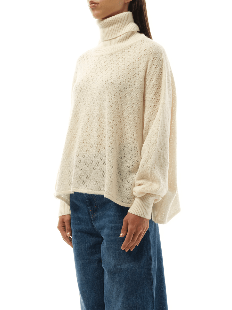 Chloe Fluffy Pointelle Sweater in Iconic Milk