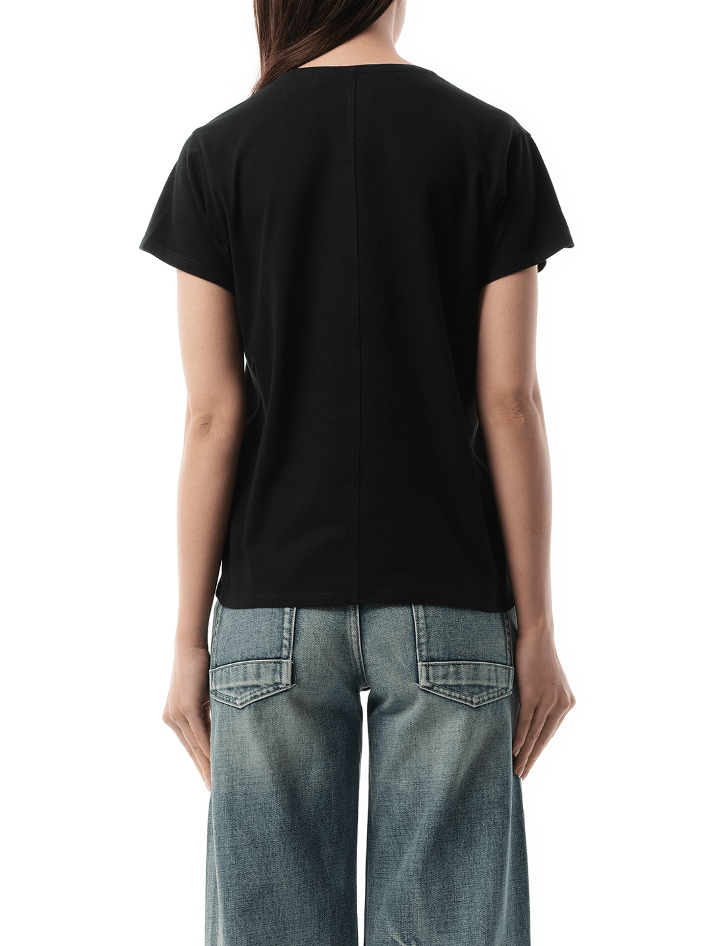 V-Neck Short Sleeve T-Shirt in Black