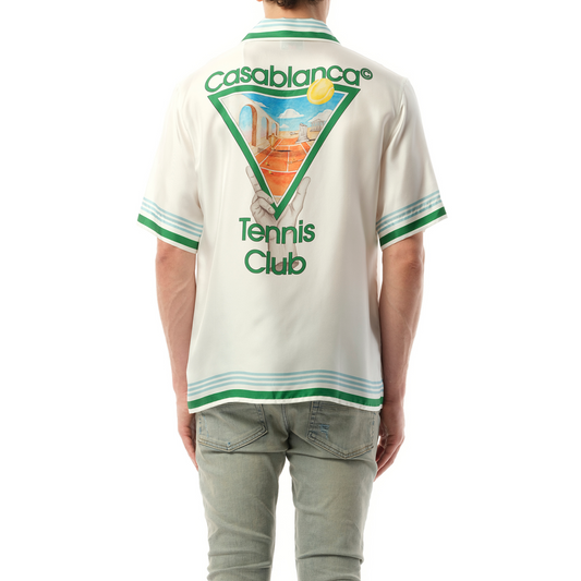 Metaphysical Tennis Icon Cuban Collar Shirt in White/Green