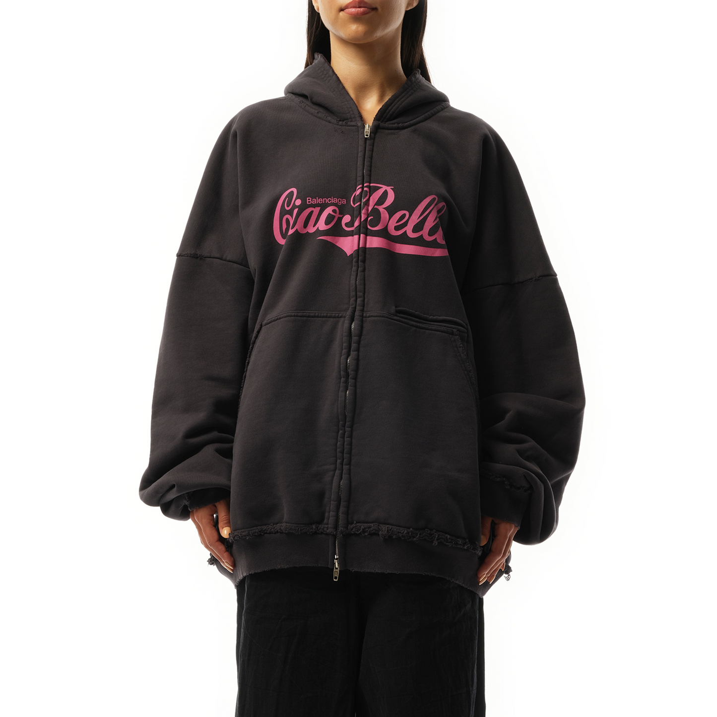 Ciao Bello Pulled Hoodie in Washed Black