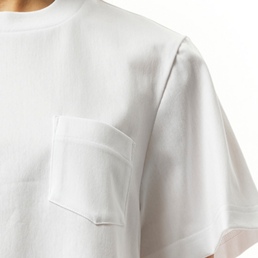 Nylon Twill Mix Cotton Jersey T-Shirt in White