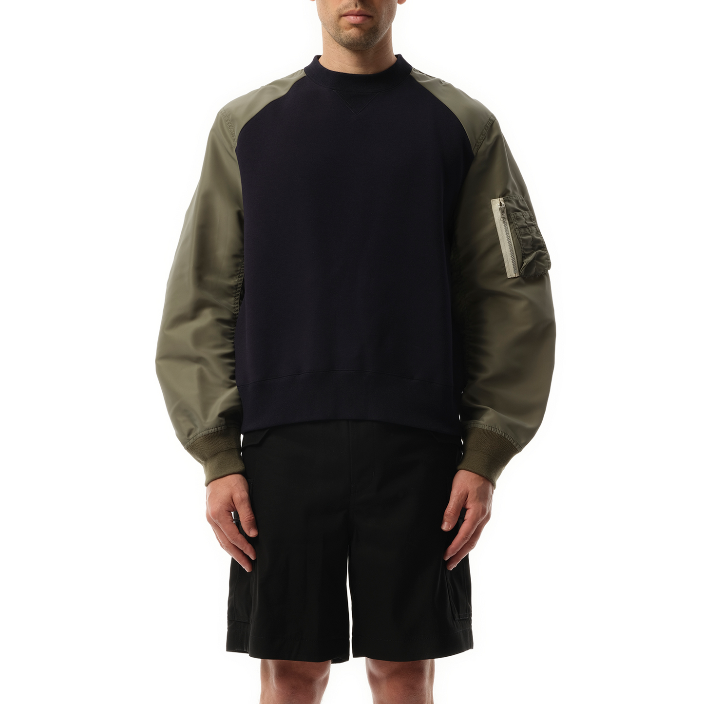 Sponge Sweat Nylon Sweatshirt in Navy/Khaki