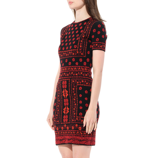 Flower Knit Dress in Black/Red