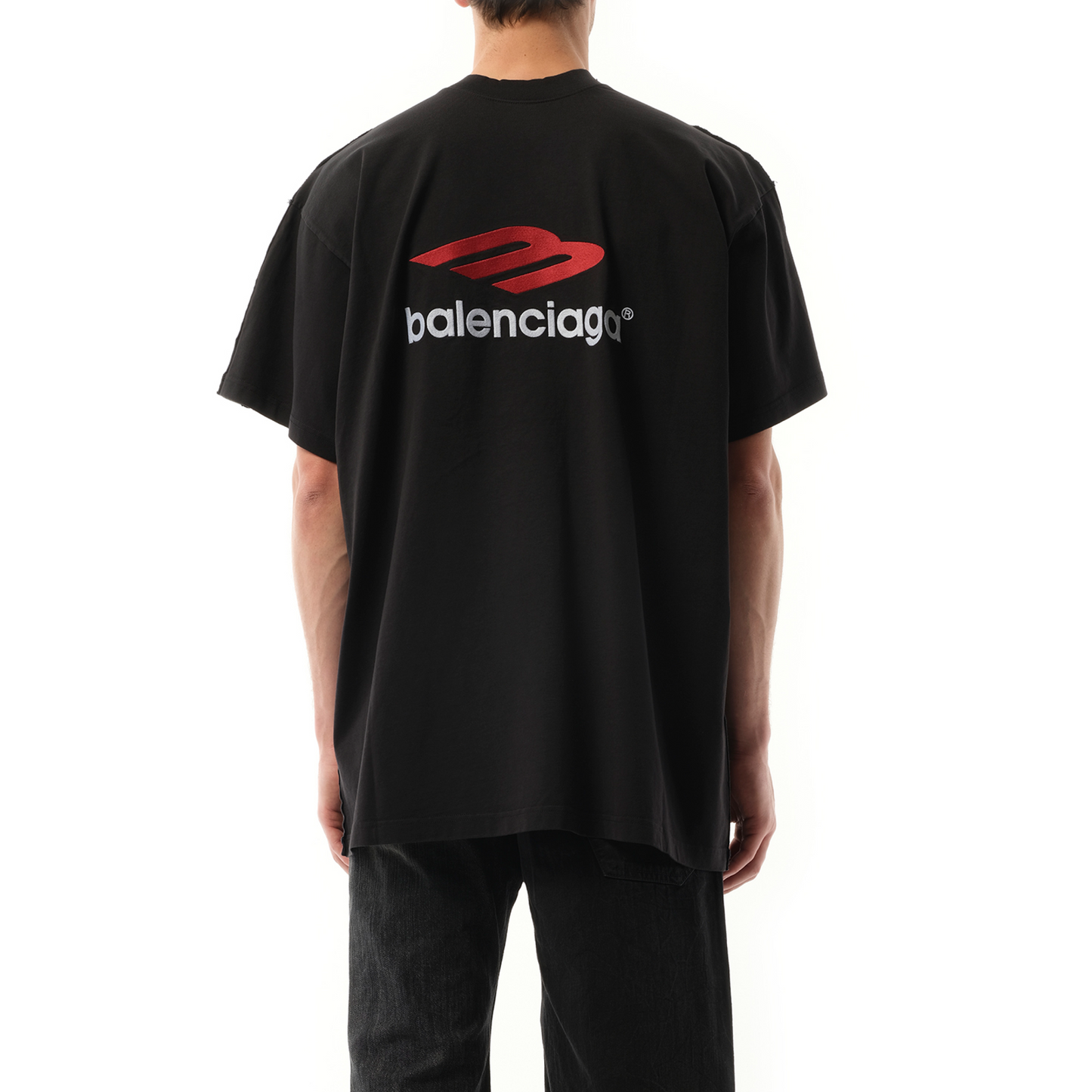 Tape Type Double Front T-Shirt in Washed Black