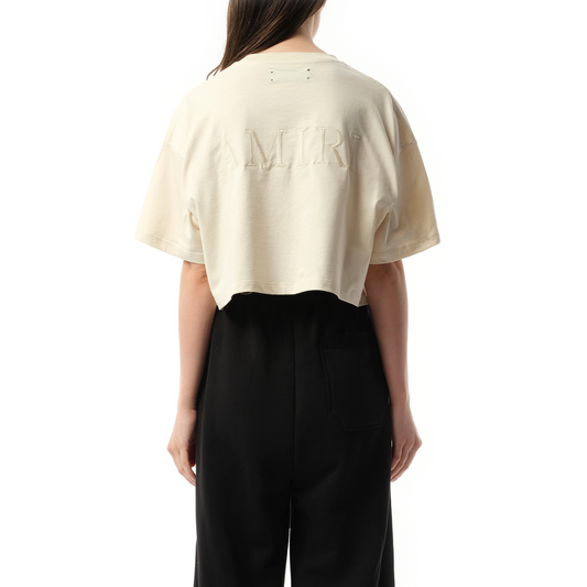 Amiri Embroidered Cropped T-Shirt in Alabaster