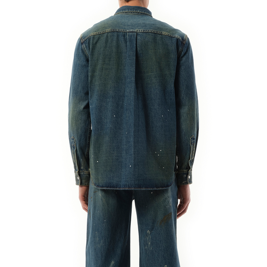 Painted Denim Shirt in Mid Indigo