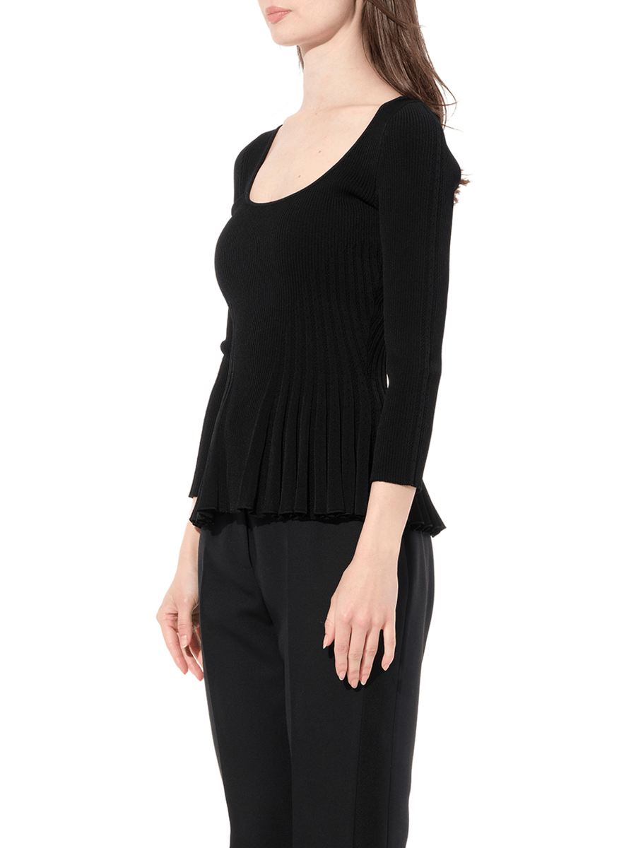 Scoop Pleated Knitwear in Black