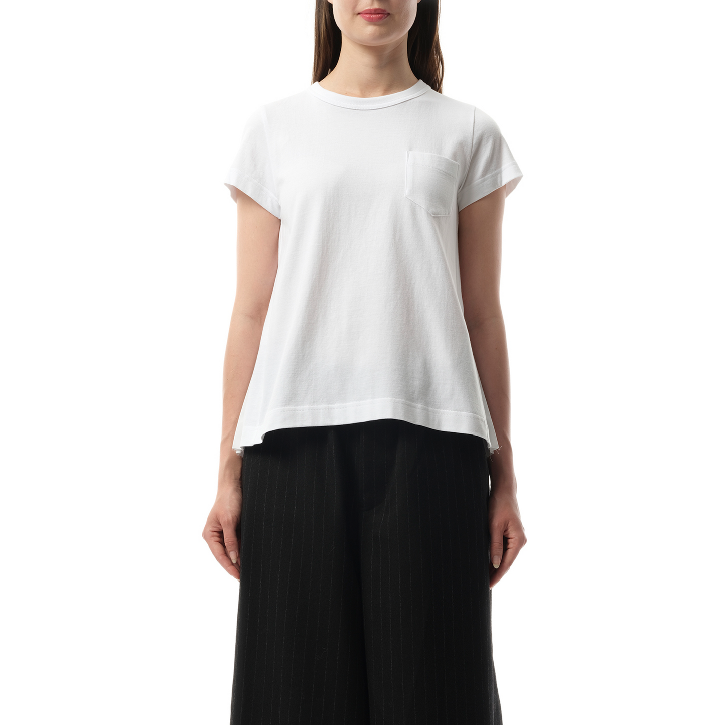 Cotton Poplin x Jersey T-Shirt in White/Off White