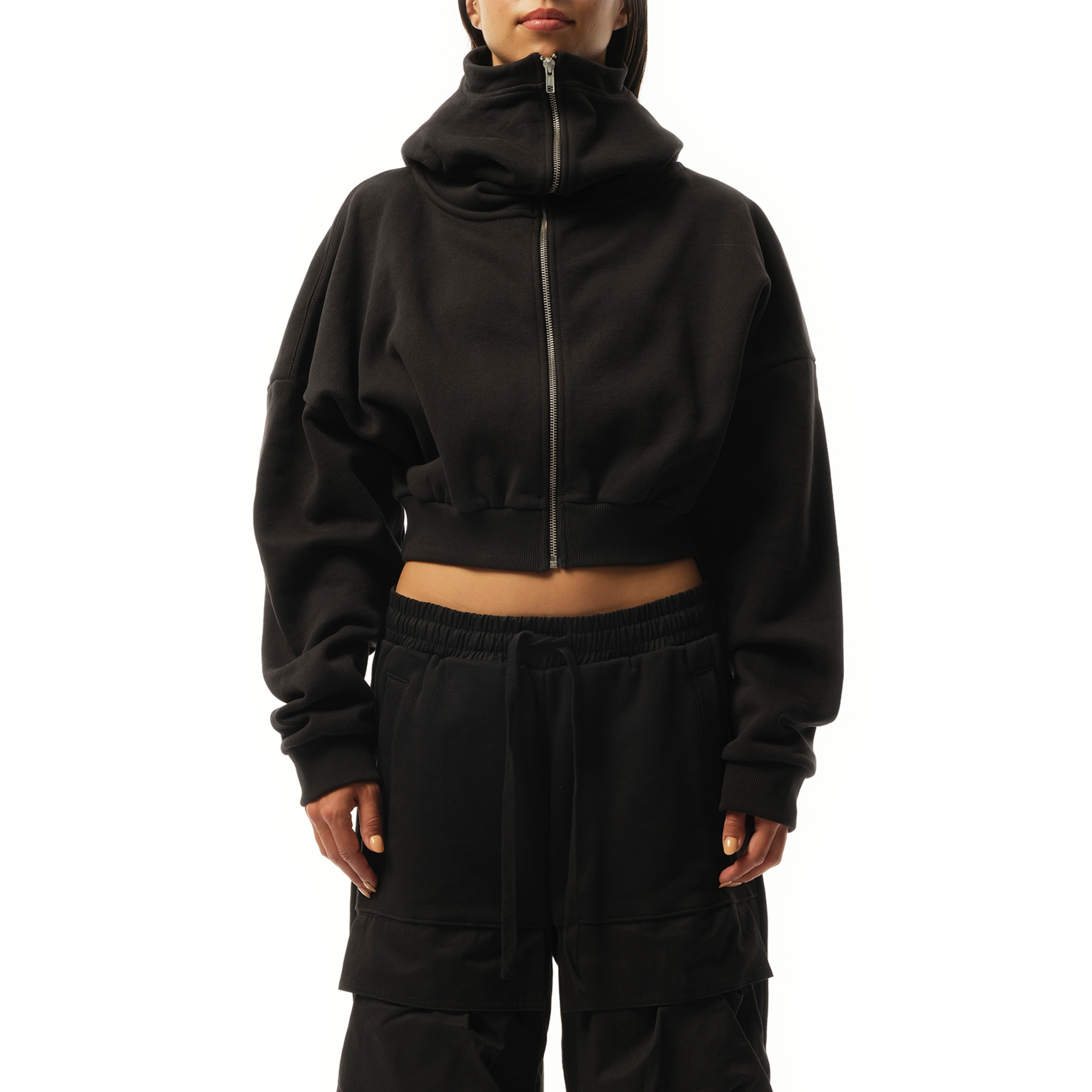 Cropped Full Zip Hoodie in Soot