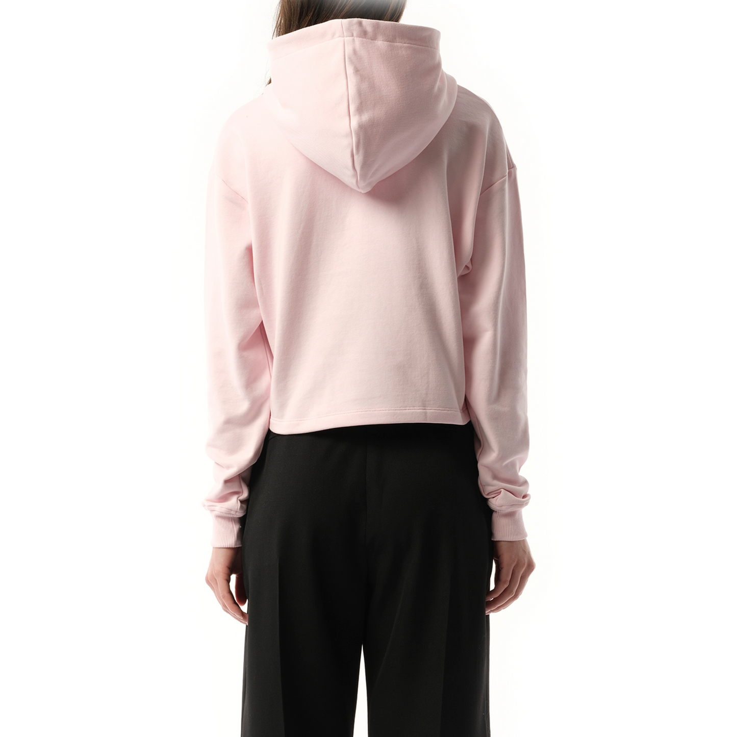 Balmain Flock Detail Cropped Hoodie in Pink