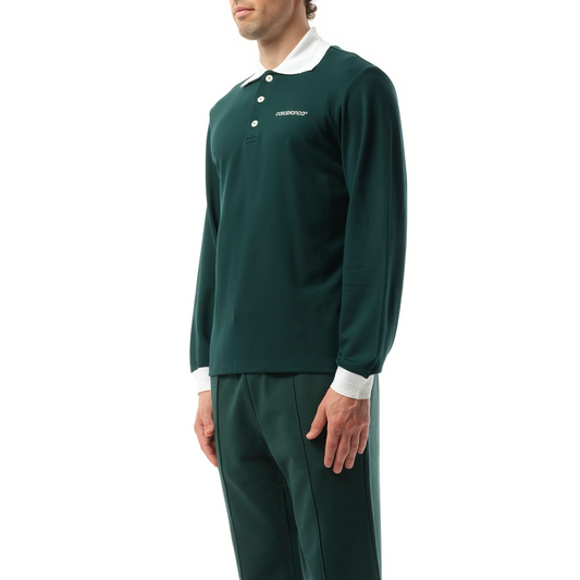 Long Sleeve Viscose Polo in Green