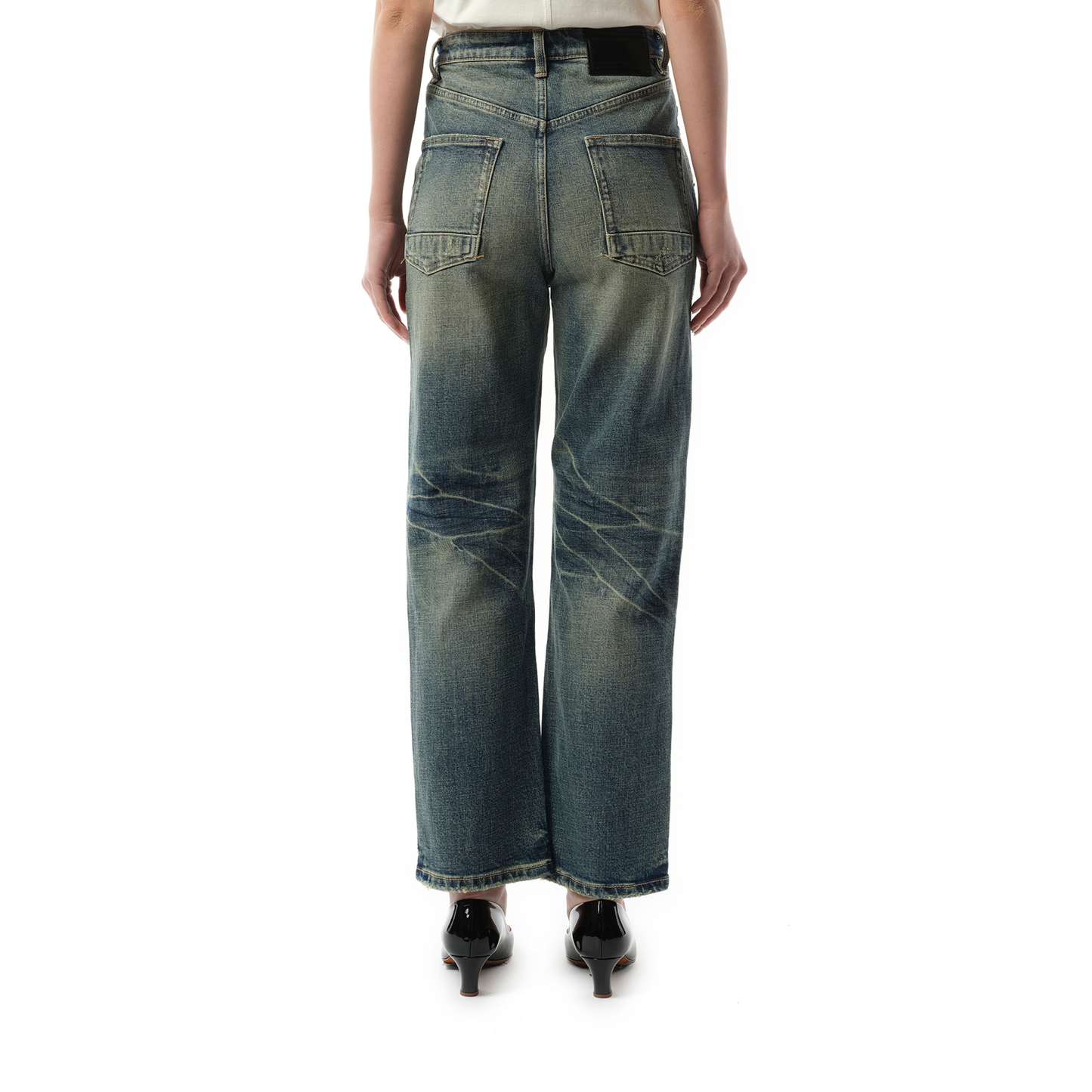 Vintage Washed Straight-Cut Jeans in Blue