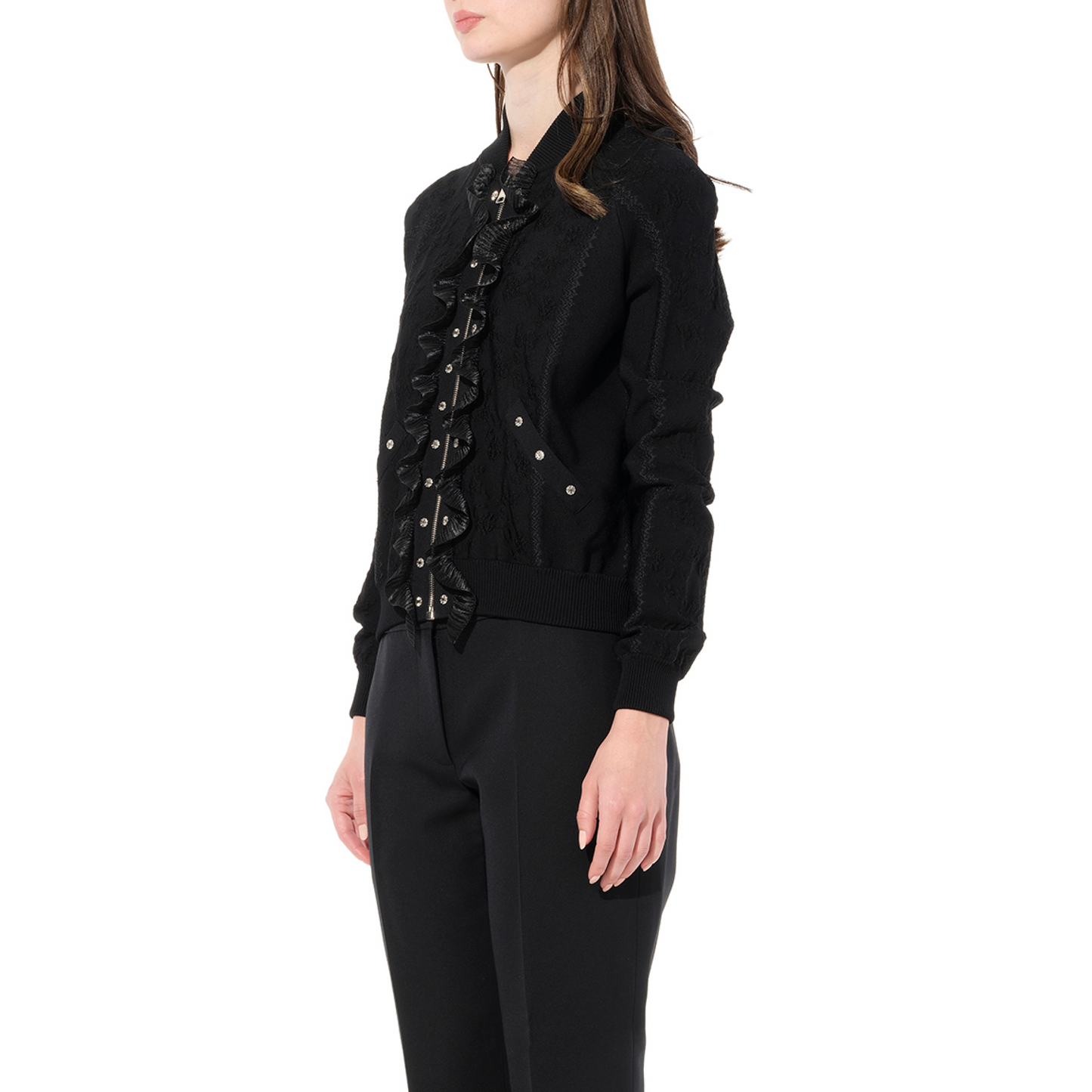 Flower Jacquard Bomber Jacket in Black