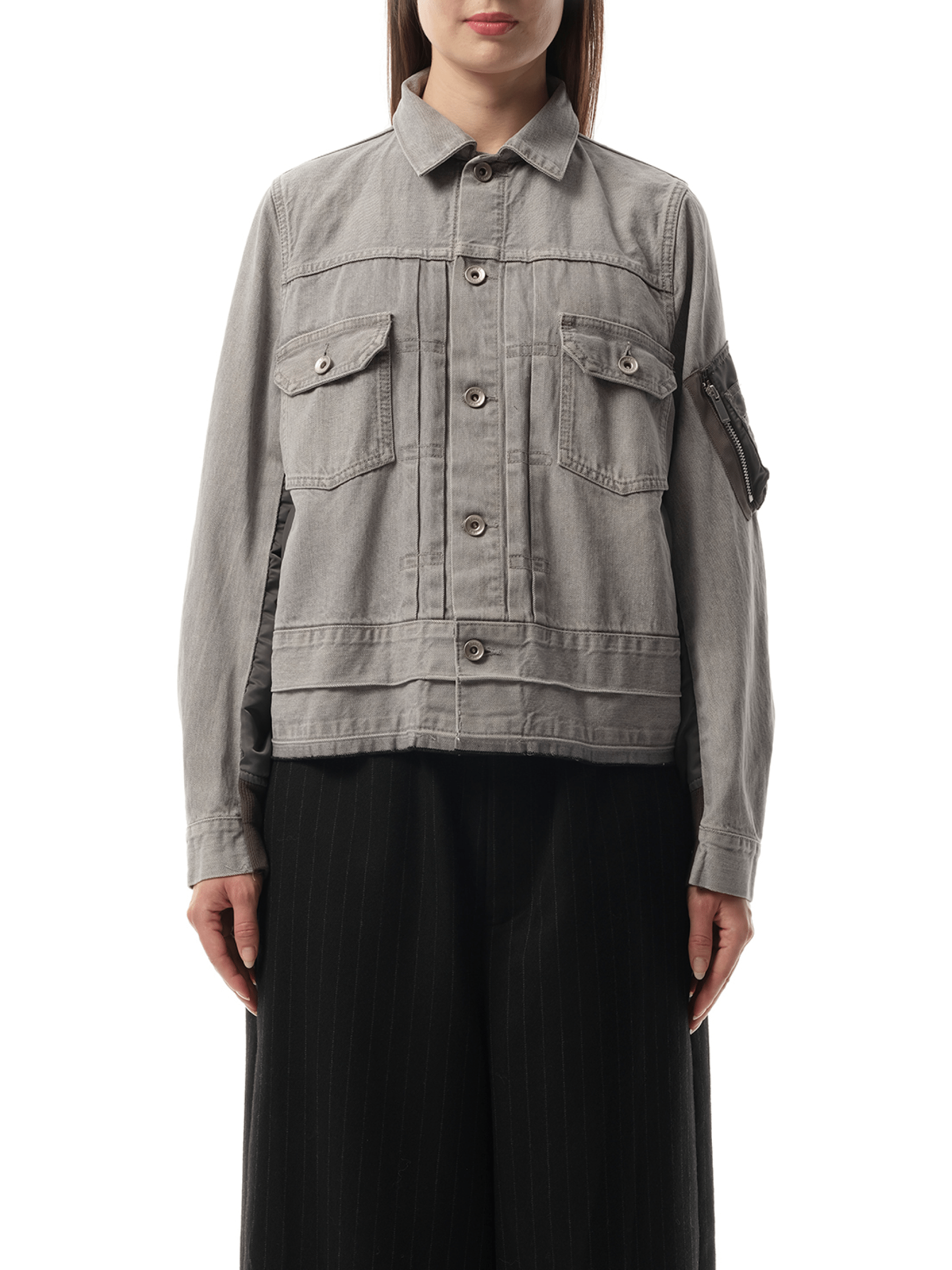 Sacai Denim x Nylon Twill Jacket in Gray