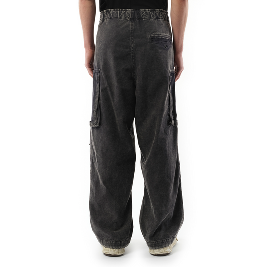 Cotton Satin Cargo Trouser in Black