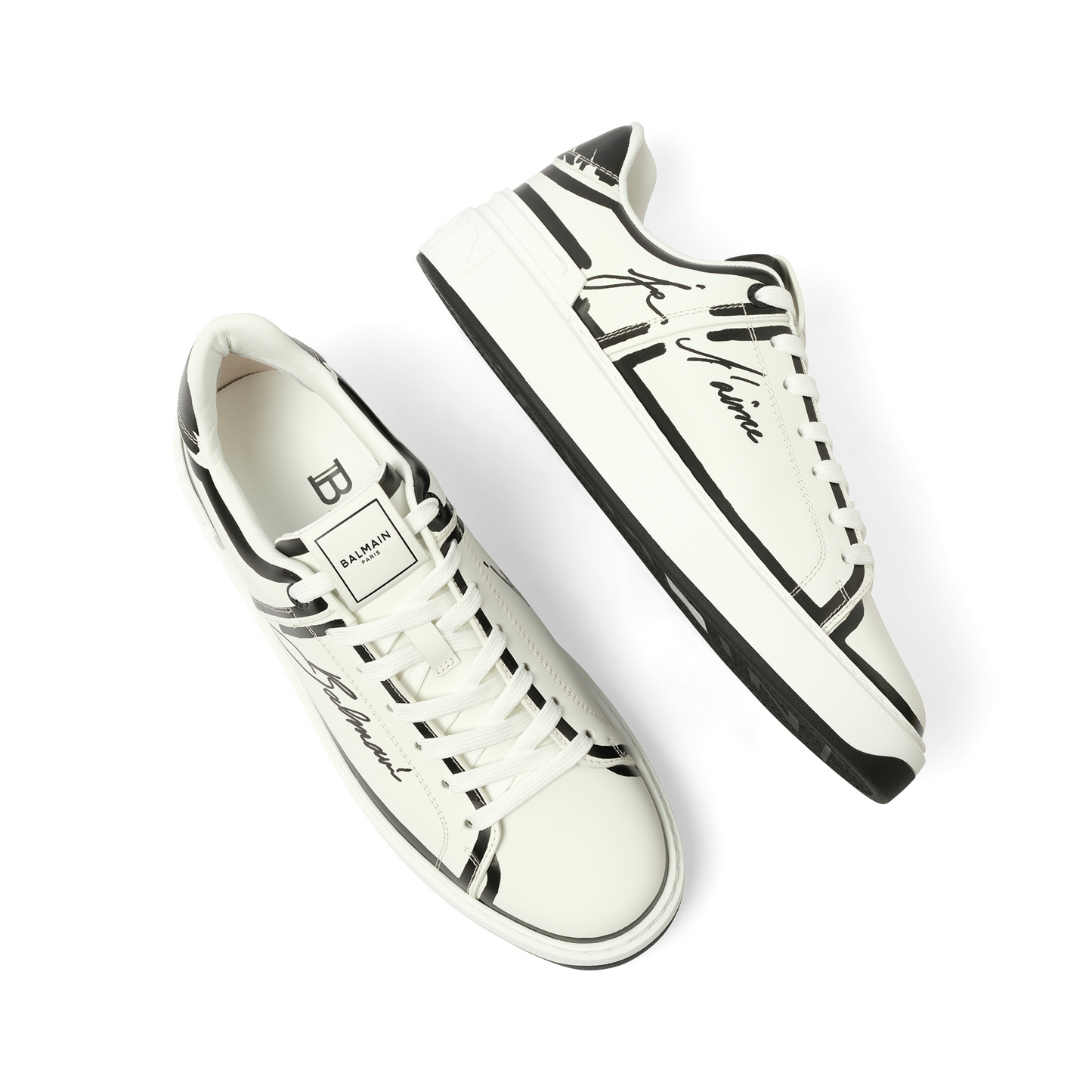 B-Court-Printed Balmain Sneaker in White/Black