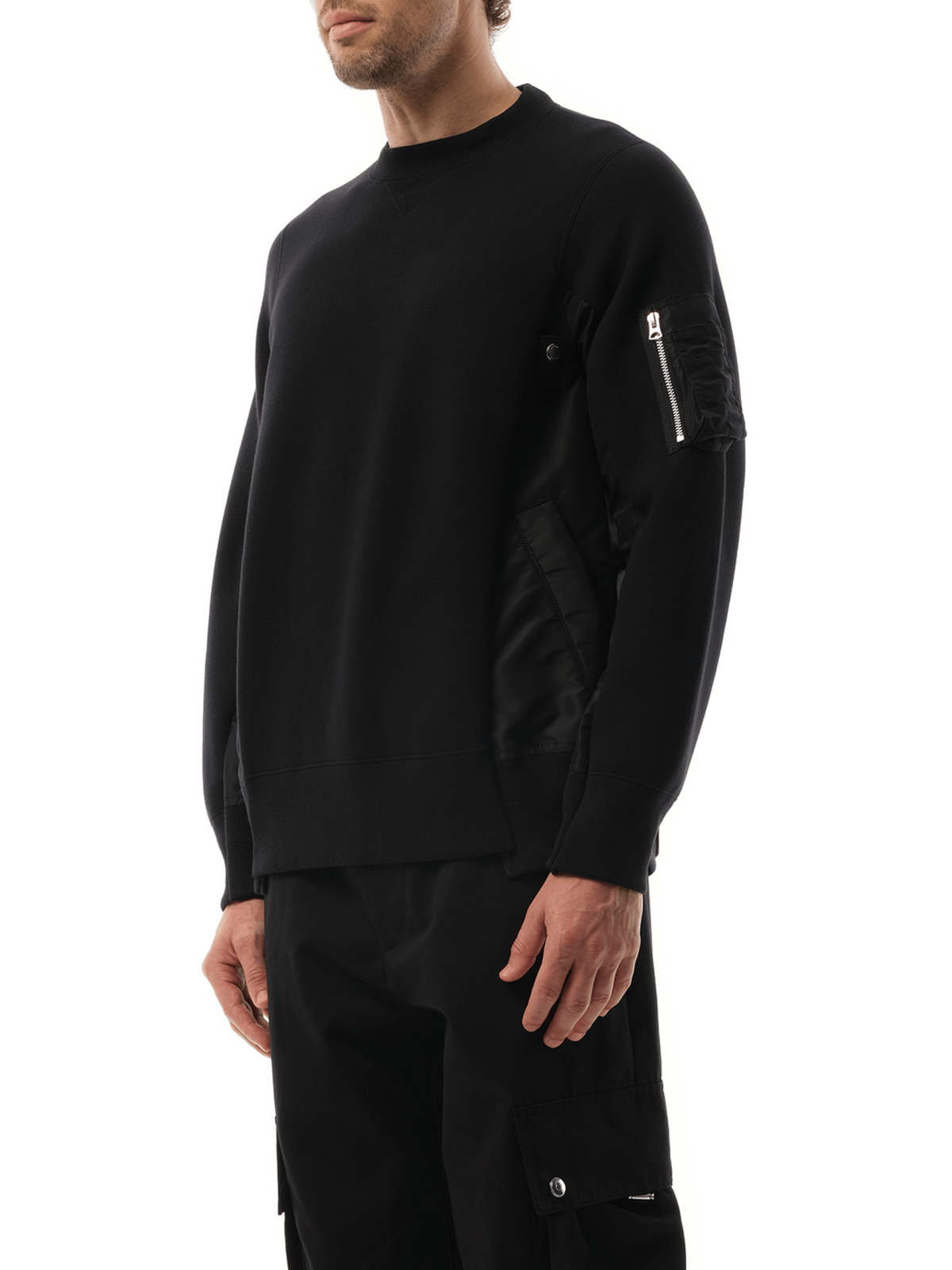 Sacai Sponge Sweat Nylon Twill Sweatshirt in Black