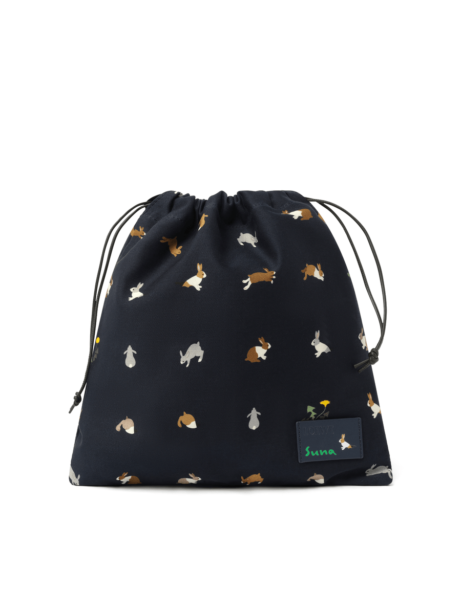 Loewe Bunnies Drawstring Pouch in Deep Navy