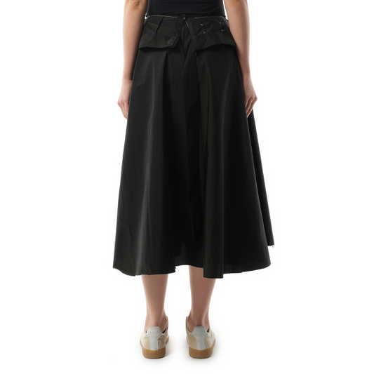 Poly Taffeta Midi Skirt in Black