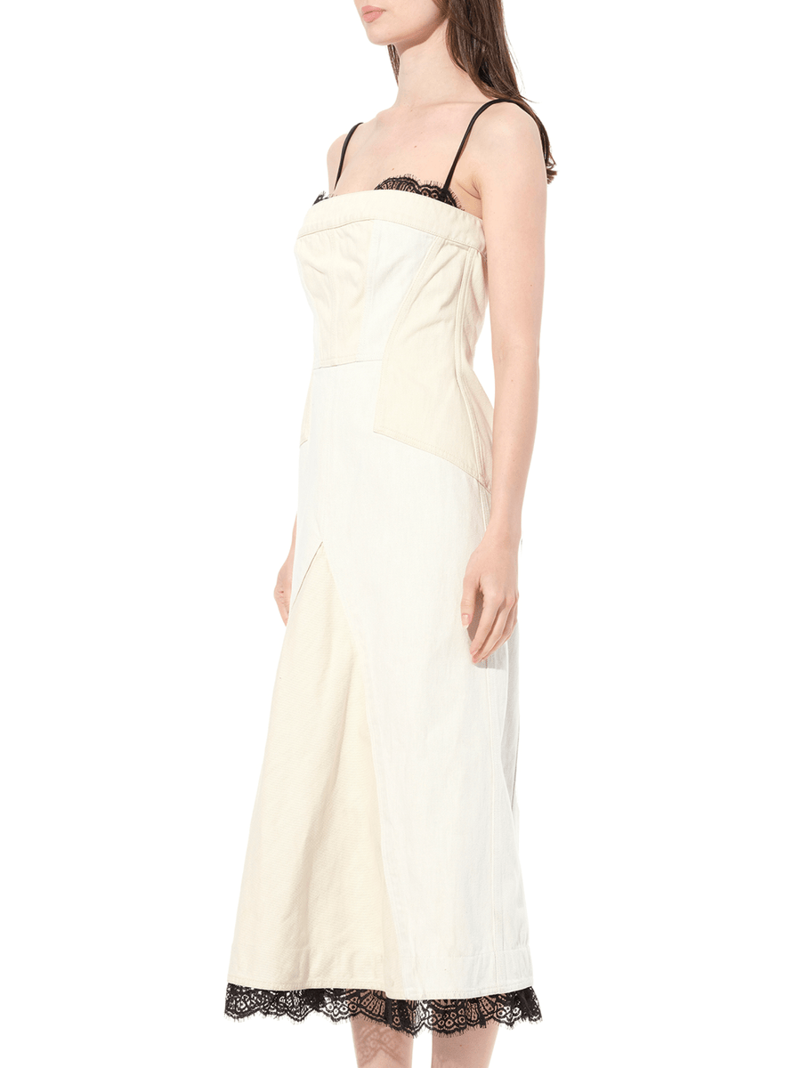 Denim Bust Midi Dress in Ecru