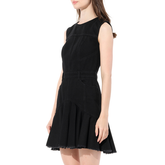 Sleeveless Mini Denim Dress in Black