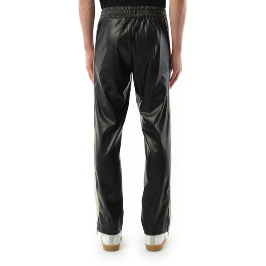 Leather Effect Track Pants in Black/Off White