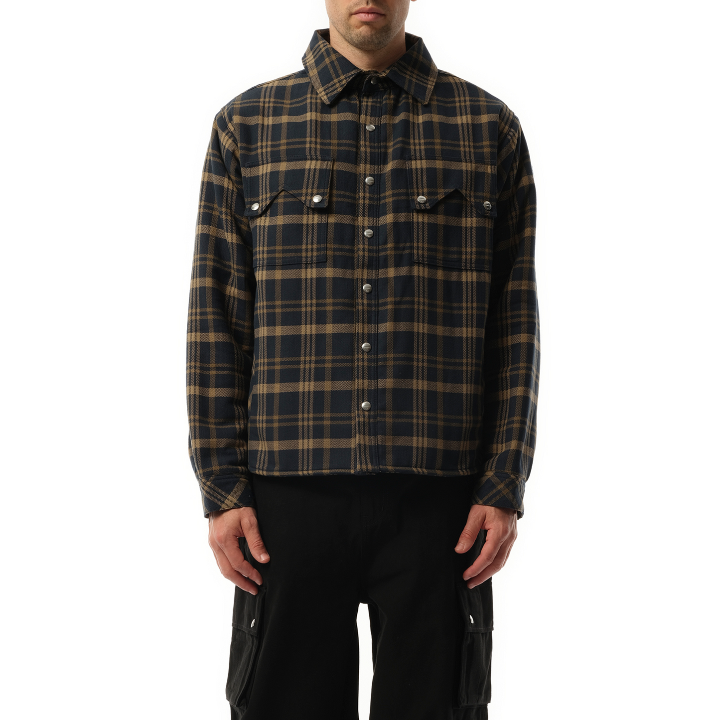 Flannel Sherpa Overshirt in Brown/Black