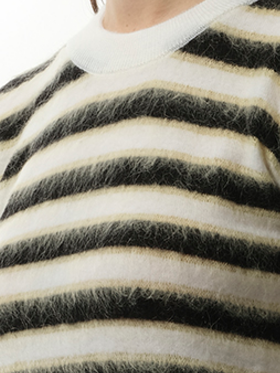 Mohair Stripe Sweater in Light Alabaster