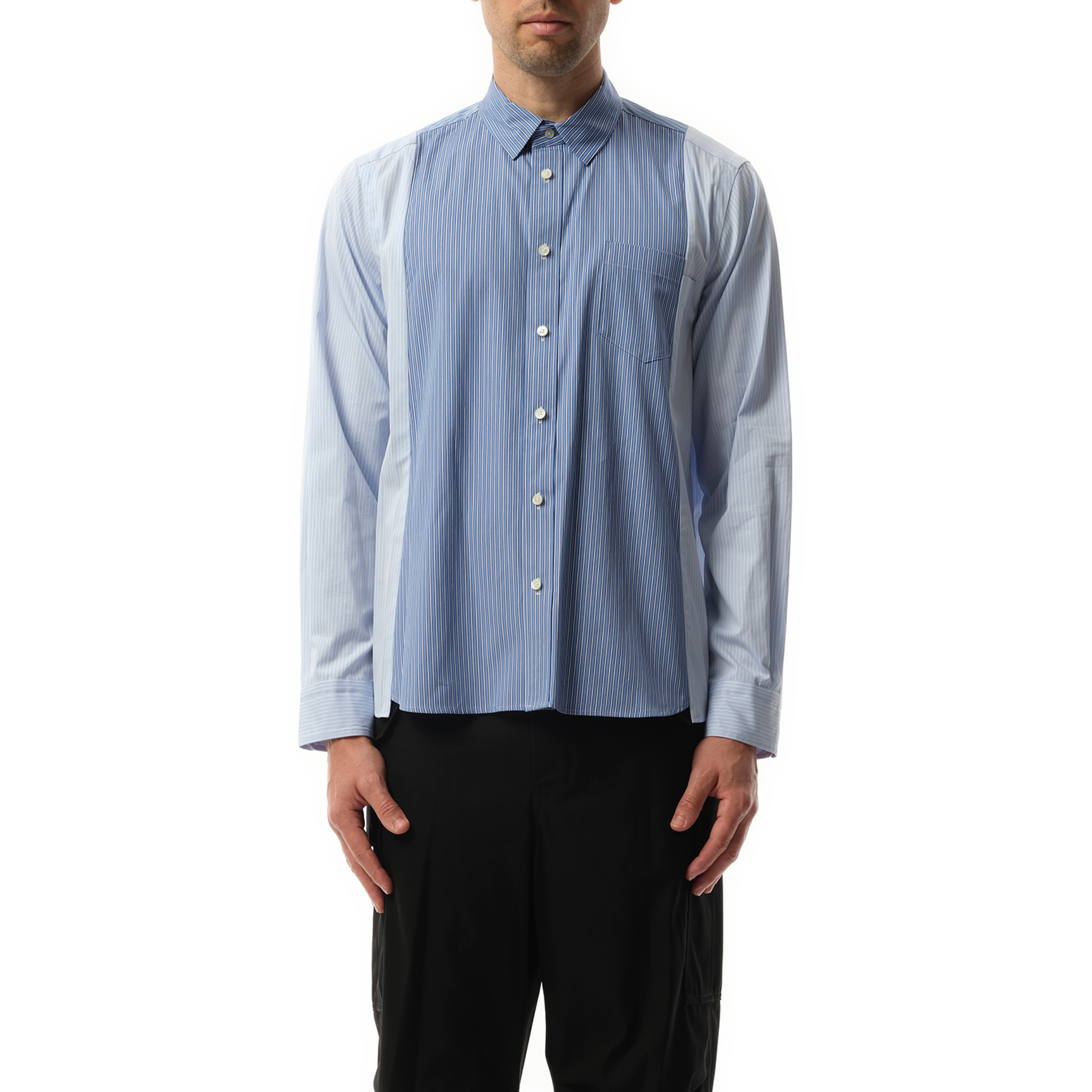 Cotton Poplin Stripe Mix Shirt in Blue