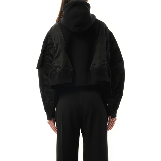 Nylon Twill x Sponge Sweat Zip-Up Hoodie in Black