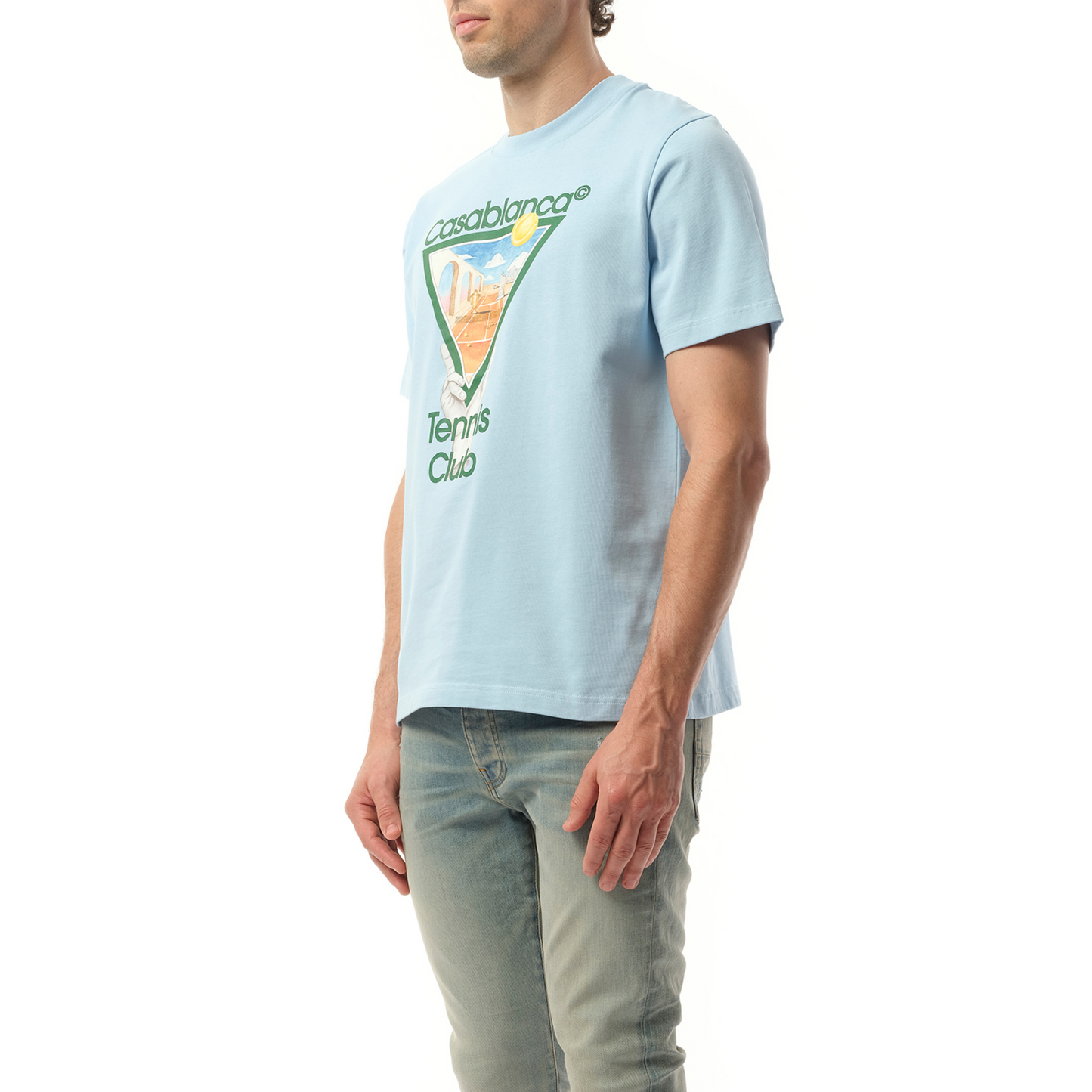 Metaphysical Tennis Icon Printed T-Shirt in Light Blue