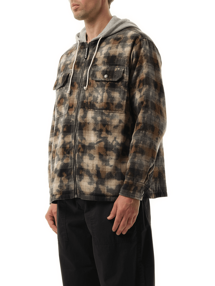 Palm Angels Curved Logo Check Overshirt in Grey/Off White