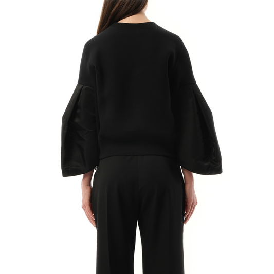 Big Sleeve Nylon Twill x Sponge Sweat Pullover in Black