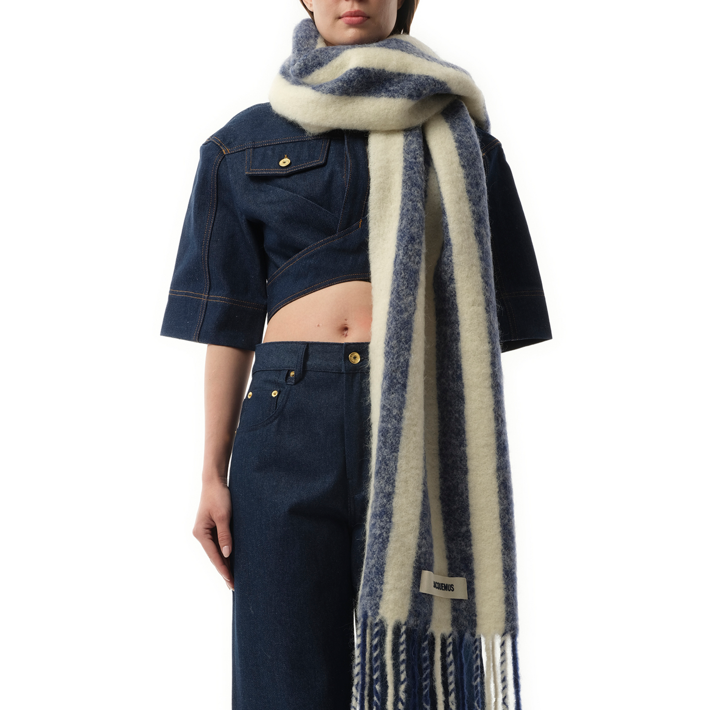 L'echarpe Carro Scarf in White/Blue Stripe