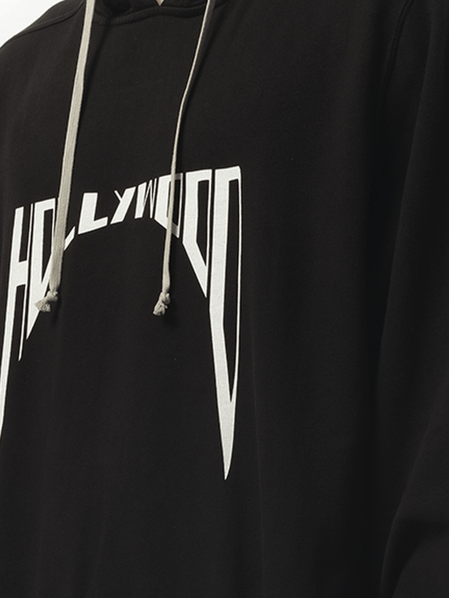 Rick Owens Drkshdw Hollywood Curved Print Oversized Hoodie in Black/Milk