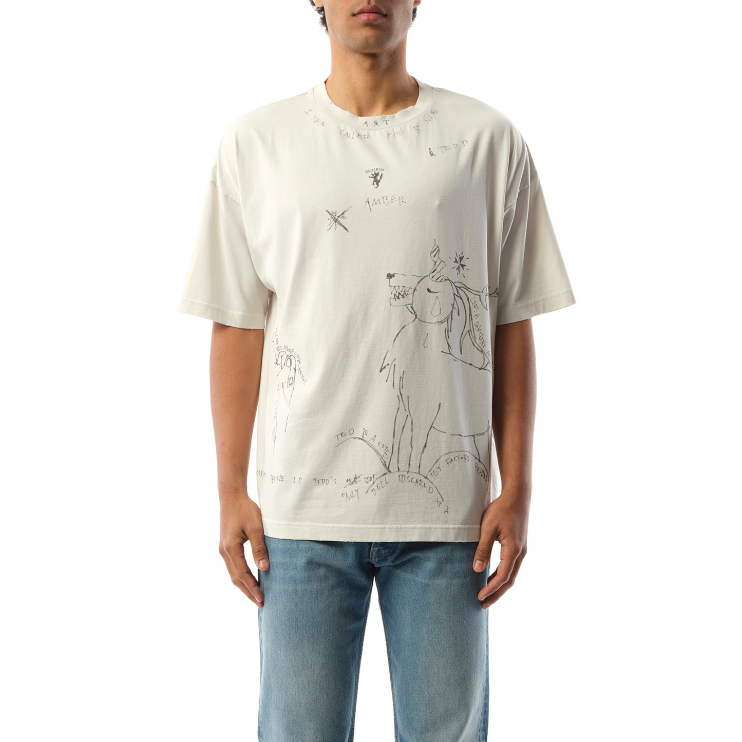 Dyed Print Short-Sleeved T-Shirt in Ivory