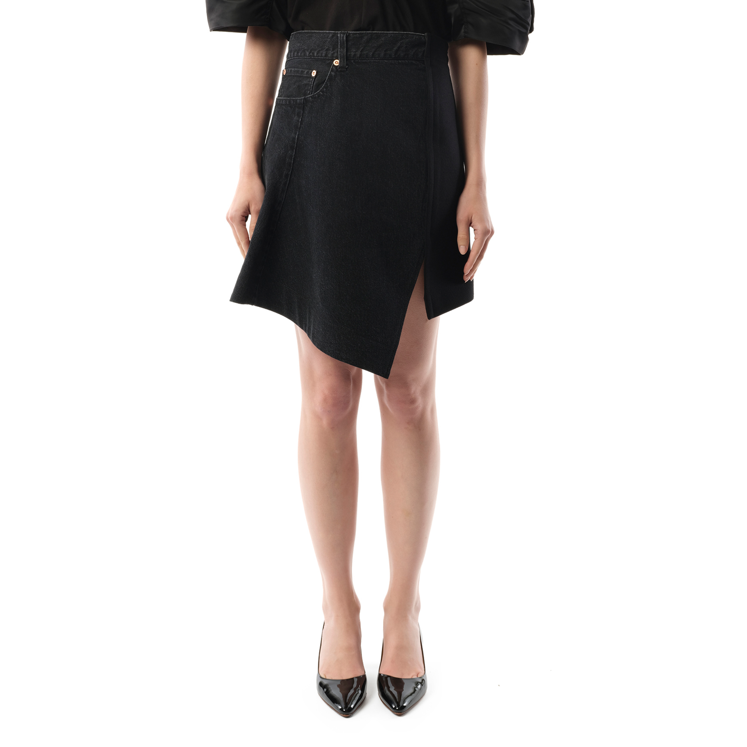 Denim x Wool Melton Skirt in Black