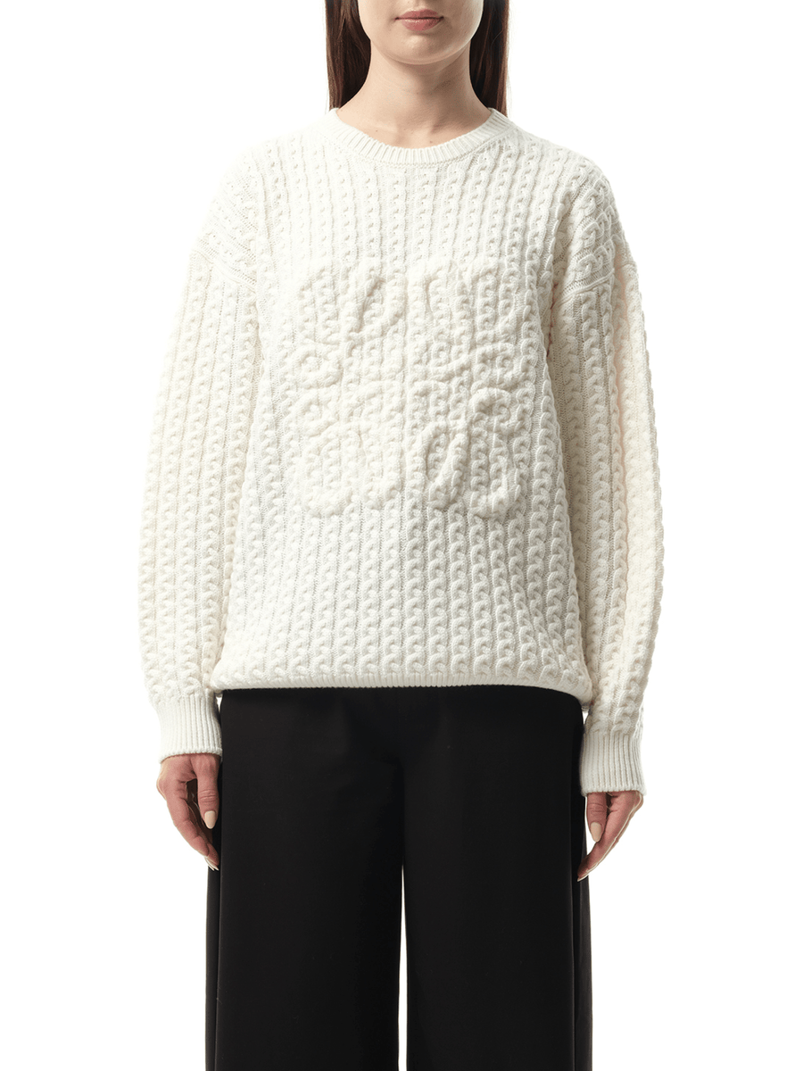 Loewe Cable Anagram Sweater in White